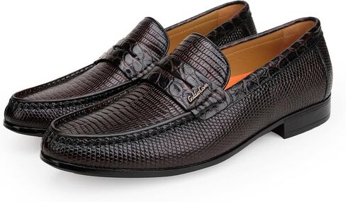 Mens Genuine Dress Shoes, Premium Crocodile Print Leather Slip-on Casual Shoes Penny Loafers for Mens, Black in Saudi Arabia