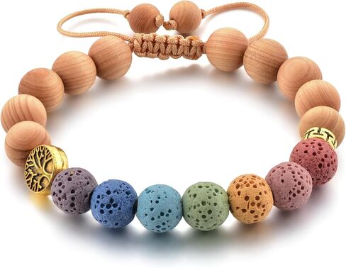 Maya 7 Chakra Genuine Lava Stone Wood Bead Eco-friendly Charm Bracelet - Natural Healing and Spiritual Balance. in Saudi Arabia