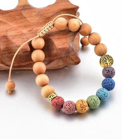 Maya 7 Chakra Genuine Lava Stone Wood Bead Eco-friendly Charm Bracelet - Natural Healing and Spiritual Balance. in Saudi Arabia