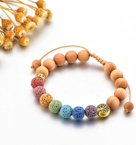 Maya 7 Chakra Genuine Lava Stone Wood Bead Eco-friendly Charm Bracelet - Natural Healing and Spiritual Balance. in Saudi Arabia