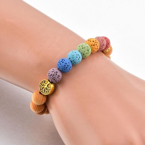 Maya 7 Chakra Genuine Lava Stone Wood Bead Eco-friendly Charm Bracelet - Natural Healing and Spiritual Balance. in Saudi Arabia