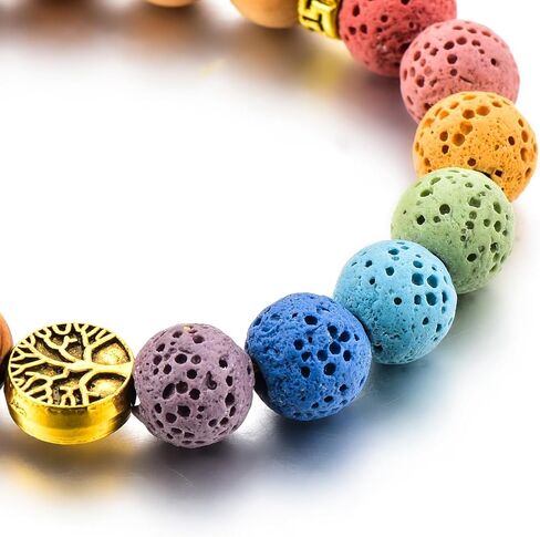 Maya 7 Chakra Genuine Lava Stone Wood Bead Eco-friendly Charm Bracelet - Natural Healing and Spiritual Balance. in Saudi Arabia
