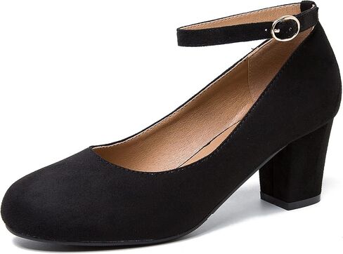 Women's Low Block Chunky Heels Ankle Strap Pumps Closed Round Toe Dress Wedding Office Work Church Shoes in Saudi Arabia