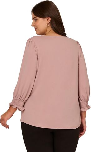 Adrianna Papell Women's Plus Size 3/4 Smocked Sleeve Solid Top in Saudi Arabia