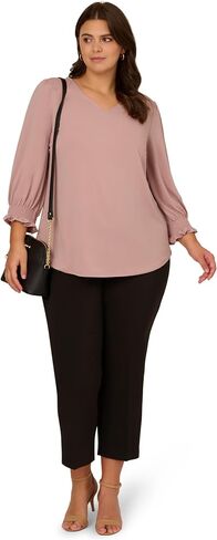 Adrianna Papell Women's Plus Size 3/4 Smocked Sleeve Solid Top in Saudi Arabia