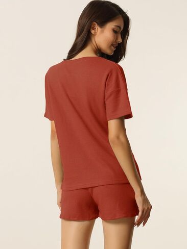 Womens Lounge Sets with Pockets Waffle Outfits T-shirt and Shorts Loungewear Sweatsuits in Saudi Arabia