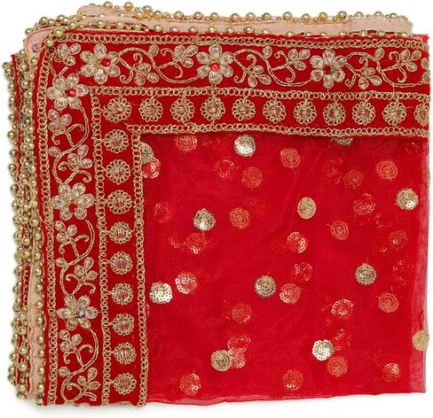 Red Decorative Backdrop Netted Cloth Pooja Chunari Chunri (Size :- 20 Inches x 42 Inches) Chunni Puja Festival Decoration Chunr MATA Ki Chunri for Statue Chowki Aasan Mat Posters Frame in Saudi Arabia
