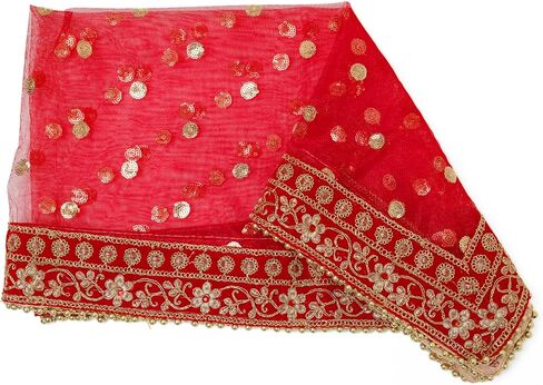 Red Decorative Backdrop Netted Cloth Pooja Chunari Chunri (Size :- 20 Inches x 42 Inches) Chunni Puja Festival Decoration Chunr MATA Ki Chunri for Statue Chowki Aasan Mat Posters Frame in Saudi Arabia