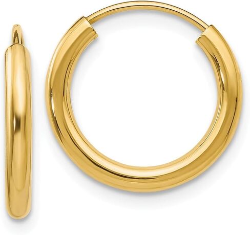 14k الذهب الأصفر جولة لا نهاية لها 2 مم هوب أقراط 12 مم in Saudi Arabia