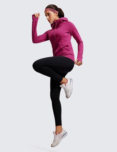 سترات CRZ YOGA النسائية ذات القلنسوة بسحاب كامل وسترات رياضية للتمرين بقصة ضيقة وغطاء للرأس مع فتحات إبهام in Saudi Arabia