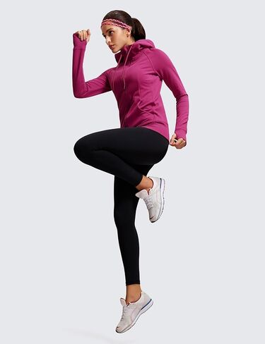 سترات CRZ YOGA النسائية ذات القلنسوة بسحاب كامل وسترات رياضية للتمرين بقصة ضيقة وغطاء للرأس مع فتحات إبهام in Saudi Arabia