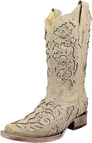 Corral White Glitter & Crystals Womens Square Toe Western Boots A3397 in Saudi Arabia