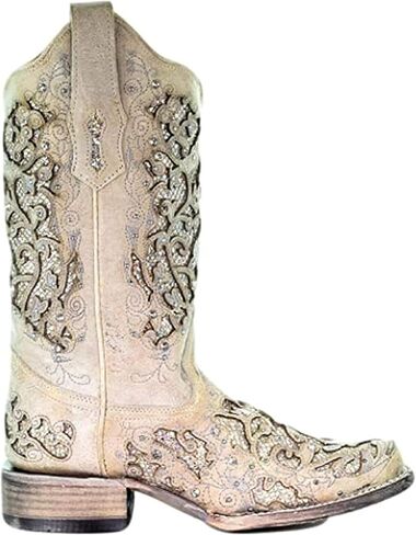 Corral White Glitter & Crystals Womens Square Toe Western Boots A3397 in Saudi Arabia