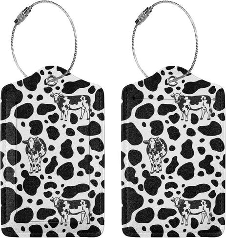 2 Pcs Luggage Tags Cow Pu Leather Cruise Suitcase Bag Travel Tag with Stainless Steel Ring Privacy Name Id Luggage Tag Suitable for Women Men in Saudi Arabia