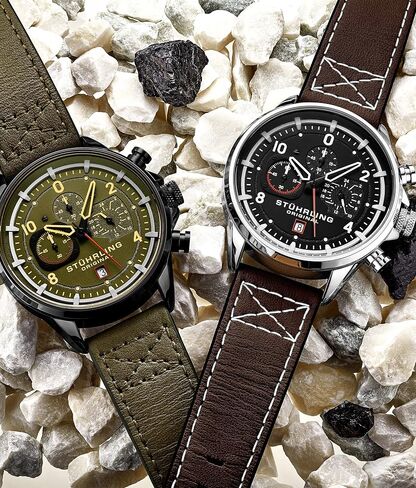Stuhrling Original Men's Aviator Chronograph Watch with Date and 24 Hour Subdial and Leather Strap in Saudi Arabia