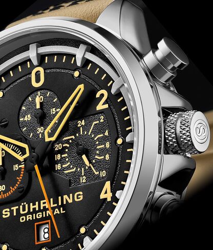 Stuhrling Original Men's Aviator Chronograph Watch with Date and 24 Hour Subdial and Leather Strap in Saudi Arabia