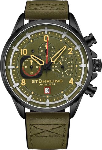 Stuhrling Original Men's Aviator Chronograph Watch with Date and 24 Hour Subdial and Leather Strap in Saudi Arabia