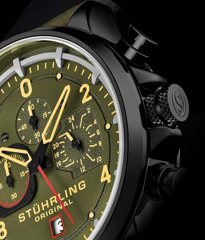 Stuhrling Original Men's Aviator Chronograph Watch with Date and 24 Hour Subdial and Leather Strap in Saudi Arabia
