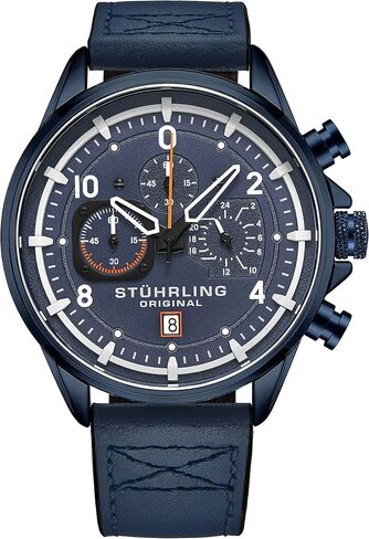Stuhrling Original Men's Aviator Chronograph Watch with Date and 24 Hour Subdial and Leather Strap in Saudi Arabia