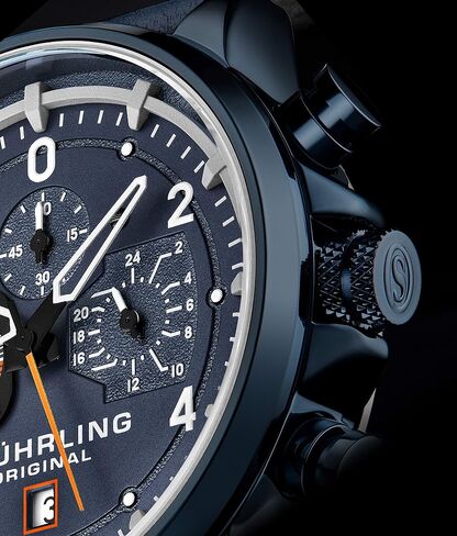 Stuhrling Original Men's Aviator Chronograph Watch with Date and 24 Hour Subdial and Leather Strap in Saudi Arabia