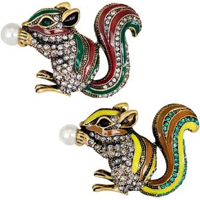 2Pcs Creative Squirrel Pearl Brooch Animal Coat Sweater Lapel Brooches For Wedding Party Gift