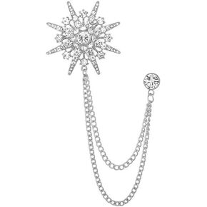 Sparkling Star Burst Chain Brooch Pin Crystal Rhinestone Snowflake Hanging Long Tassel Pins Clip Lapel Collar Suit Dress Hat Tuxedo Badges Clothes Accessories Brooches Pins Dainty Wedding Party Jewelry Gifts for Women Men Bridegroom