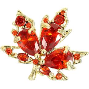 Red Rhinestone Maple Leaf Brooch Pin for Women Girls Unisex Gold Plated Fashion Crystal Flower Brooches Lapel Pins Lucky Dainy Thanksgiving Autumn Fall Party Jewelry Gift