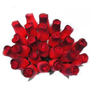 24 Beautiful Handmade Wooden Roses - Red with Black Tips