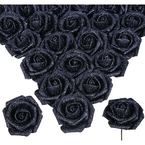 Gold Glitter Roses 30pcs Gold Roses 2.56" Glitter Flowers Gold Artificial Roses with Stems for Centerpieces Wall Decorations Wedding Ceremony Bridal Shower Table Floral Arrangement (Gold)