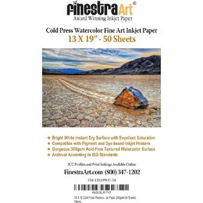 13" X 19" Cold Press Watercolor Fine Art Inkjet Paper - 50 Sheets
