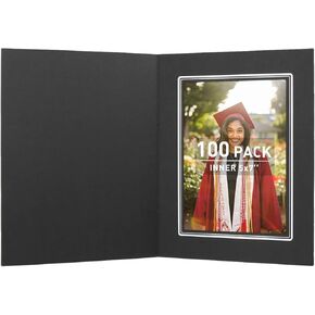 Golden State Art, Pack of 10, 5x7 Photo Folders, Cardboard Picture Frame, Paper Photo Frame Cards, Greetings/Invitation Cards, Special Events: Graduation, Christmas (Black with Gold Lining)