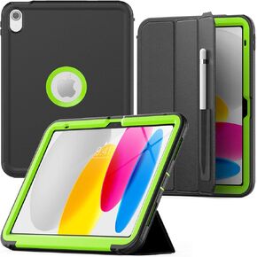 Timecity Case for iPad 10th Generation 10.9 inch 2022, Durable Sturdy Protection Case for iPad 10th Generation with Pencil Holder, Folding Stand, Auto Sleep/Wake Smart Cover for iPad 10.9''- Black