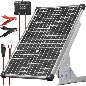30W Solar Panel Kit, 12v Solar Battery Trickle Charger Maintainer + 10A MPPT Charge Controller + Adjustable Mount Bracket,Waterproof Solar Panel Battery Charger for Car Boat Marine RV Roof
