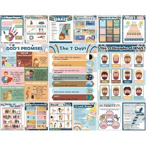 gisgfim Boho Bible Posters for Classroom Religious Posters 14 x 11 in Rainbow Books of The Bible Bulletin Board Ten Commandments Poster Christian Wall Decor for Sunday School Decorations Supplies