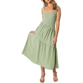 Wedding Guest Dress Maxi: Women’s Square Neck Strap Spaghetti - Casual Summer Beach Long Sundress SE2466