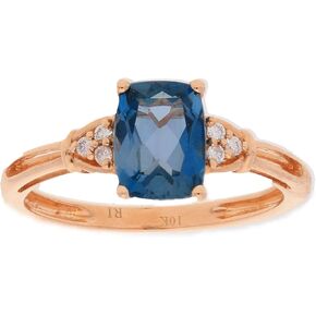 Gin and Grace 10K Rose Gold Genuine London Blue Topaz Ring with Diamonds for women | Ethically, authentically & organically sourced (Cushion-cut) shaped London Blue Topaz hand-crafted jewelry for her | London Blue Topaz Ring for women