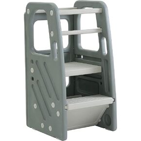 SDADI Kids Durable Plastic Step Stool with 3 Adjustable Heights, 150 Pound Capacity, Built-in Storage Bin, and Non-Skid Rubber Feet, Dark Gray