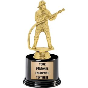 Crown Awards Firefighter Trophies with Custom Engraving, 7.25" Personalized Fire Department Trophy On Deluxe Round Base Prime