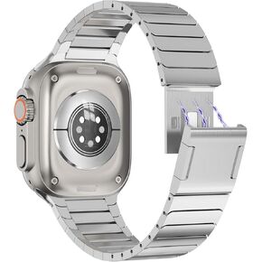NewWays Magnetic Link Bracelet Compatible with Apple Watch Ultra 2 Band 49mm Series 9 Series 8 45mm Series 7 44mm 42mm Ultra 49mm, iWatch Stainless Steel Link Bands Magnetic Closure