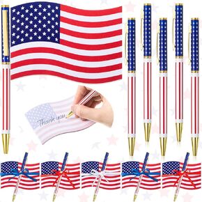 24 Pcs Patriotic Sticky Note Set, 12 American Flag Shaped Sticky Note Pads with 12 Republican Pens Veteran Gifts for Kids School 4th of July Memorial Independence Veteran Swat Souvenir Day