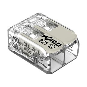 221-482 | WAGO 221 Series Lever-Nuts® for Hazardous Locations | 2-Conductor Splicing Connector | 24 – 12 AWG | Transparent housing, White Operating levers | [Box of 100 Pieces]