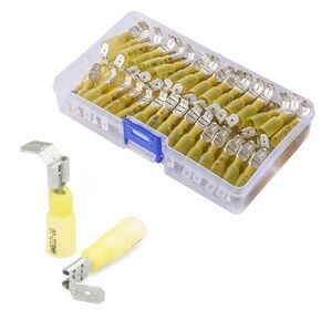 100PCS Heat Shrink Piggyback Spade Connectors - 3 Way Spade Connector Kit - Quick Disconnect Electrical Terminals - Blue 16-14 AWG