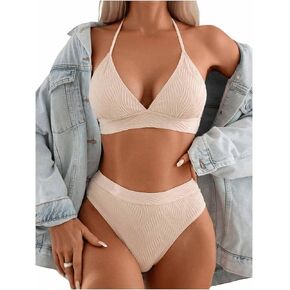 SweatyRocks Women's 2 Piece Bikini Set Tie Back Triangle Swimsuit High Waist Tummy Control Swimwear