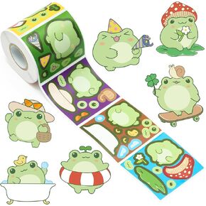ANGOLIO 300Pcs Cute Frog Make A Face Stickers Scene Roll DIY Make Your Own Cartoon Frog Stickers Kawaii Frog Vinyl Waterproof Stickers DIY Art Crafts for Kids Class Holiday Party Favor Birthday Gifts