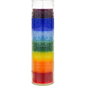 Mega Candles 1 pc Unscented Multi Color Chakra Glass Prayer Devotional Candle, Hand Poured Premium Wax Candles 2 Inch x 8 Inch, Promotes Positive Energy, Aids Meditation & Relaxation