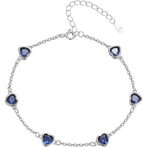 Birthstone Bracelets for women 925 Sterling Silver Heart Bracelet Link Birthstone Jewelry Gift for Women