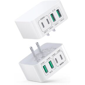 USB C Charger Block Thin Flat 40W 4-Port Wall Charger 2-Pack Type C Fast Charger Cube, PD&QC Wall Plug Power Adapter Compatible for iPhone 15/15 Pro/15 Pro Max/14/13/12, iPad, Airpods, iwatch, Samsung