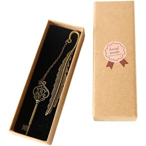 Vintage Feather Shape Metal Bookmark Page Markers Student Reading Pagination Mark Book Clip with Pendant for Travel Readers, Literature Fans,Bookworm Gifts (Bronze-Key)