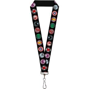 Buckle Down 9-Avenger Icons Black/Multi Color-1 Inch Lanyard