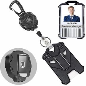 Retractable Badge Holder,Heavy Duty Retractable Keychain with Zinc Alloy Carabiner，Tacical ID Badge Holder,31.5 Steel Cord,9 oz Rebound(Black Keychain Style1 and Card Holder)